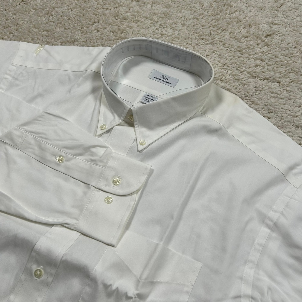 Brooks Brothers Dress Shirt 18-34/35 Solid White Button Down 346 Long Sleeve New